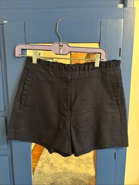 J. Crew Navy Super Chic Linen/Cotton Tailored Ruffle-Waist Shorts - Size 2